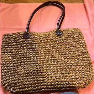 Stylish Tan Woven Tote Bag